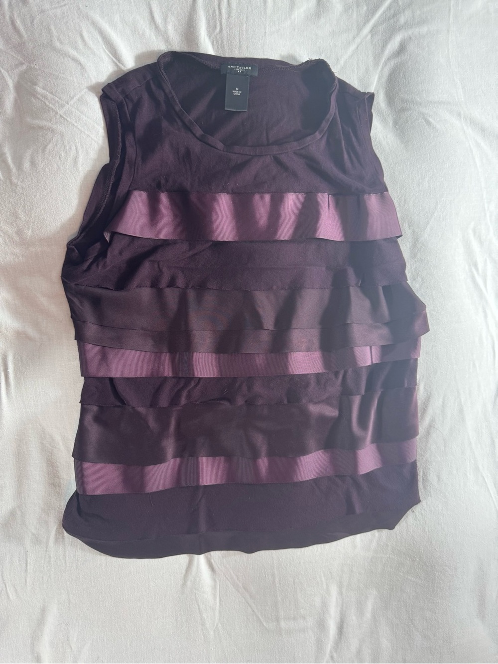 Ann Taylor Purple Tiered Ribbon Sleeveless Shell Tank Top Size Medium